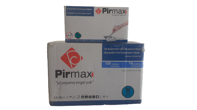 Pirmax Vinil Muayene Eldiveni Pudrasız 100'lü x 20 Paket - 1 Koli (Large-Büyük)
