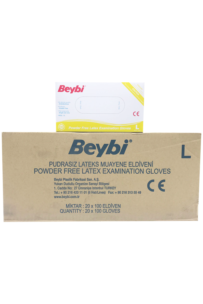 Beybi Pudrasız Lateks Muayene Eldiveni 100'lü (Large) - 20 Paket / Koli