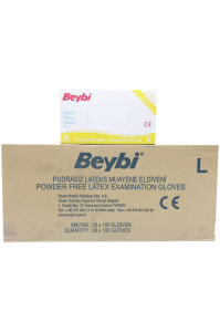 Beybi Pudrasız Lateks Muayene Eldiveni 100'lü (Large) - 20 Paket / Koli