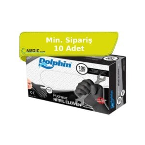 Dolphin Siyah Pudrasız Nitril Ekstra Kalın Eldiven (Large) 100'lü Paket