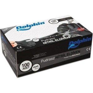 Dolphin Siyah Pudrasız Nitril Ekstra Kalın Eldiven (Large) 100'lü x 10 Paket - 1 Koli