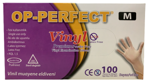 OP-PERFECT Pudrasız Vinil Muayene Eldiveni (Medium) 100'lü Paket