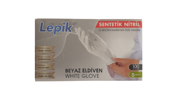 Lepik Beyaz Pudrasız Sentetik Nitril Eldiven (Small) 100'lü Paket