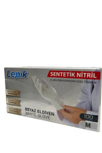 Lepik Beyaz Pudrasız Sentetik Nitril Eldiven (Medium) 100'lü Paket