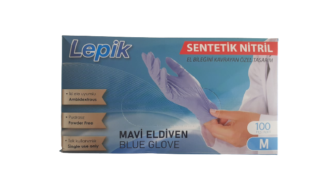 Lepik Mavi  Pudrasız Sentetik Nitril Eldiven (Medium) 100'lü Paket