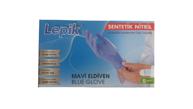 Lepik Mavi  Pudrasız Sentetik Nitril Eldiven (Small) 100'lü Paket