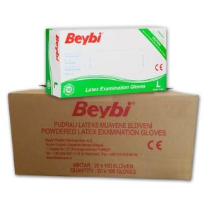 Beybi Pudralı Lateks Muayene Eldiveni (SML) 100'lü x 200 Paket - 10 Koli