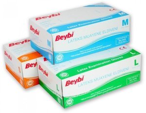 Beybi Pudralı Lateks Muayene Eldiveni (SML) 100'lü x 200 Paket - 10 Koli