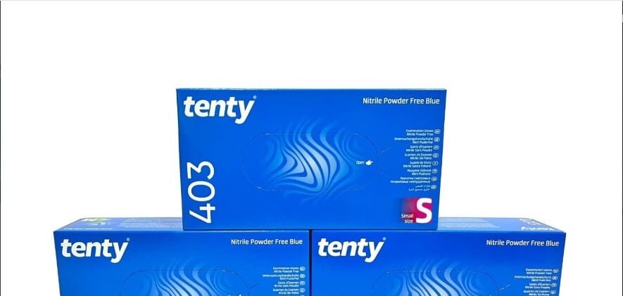 tenty 403 Mavi Nitril Pudrasız Muayene Eldiveni (Small) 100'lü x 20 Paket - 1 Koli