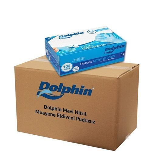 Dolphin Mavi Pudrasız Nitril Muayene Eldiveni (Medium) 100'lü x 20 Pk / Koli