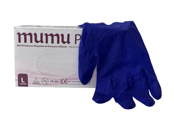 mumu PLUS Koyu Mavi Pudrasız Nitril Muayene Eldiveni (Large) 100'lü Pk