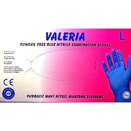 VALERIA Mavi Pudrasız Nitril Muayene Eldiveni (Large) 20 Paket / Koli