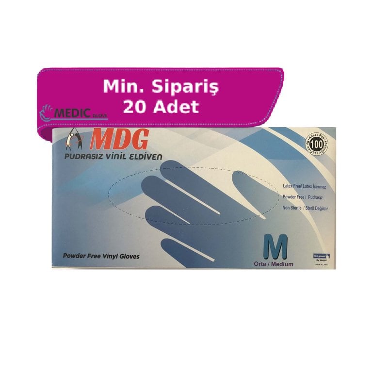 MDG Şeffaf Pudrasız Vinil Muayene Eldiveni 100'lü Paket (Medium-Orta)