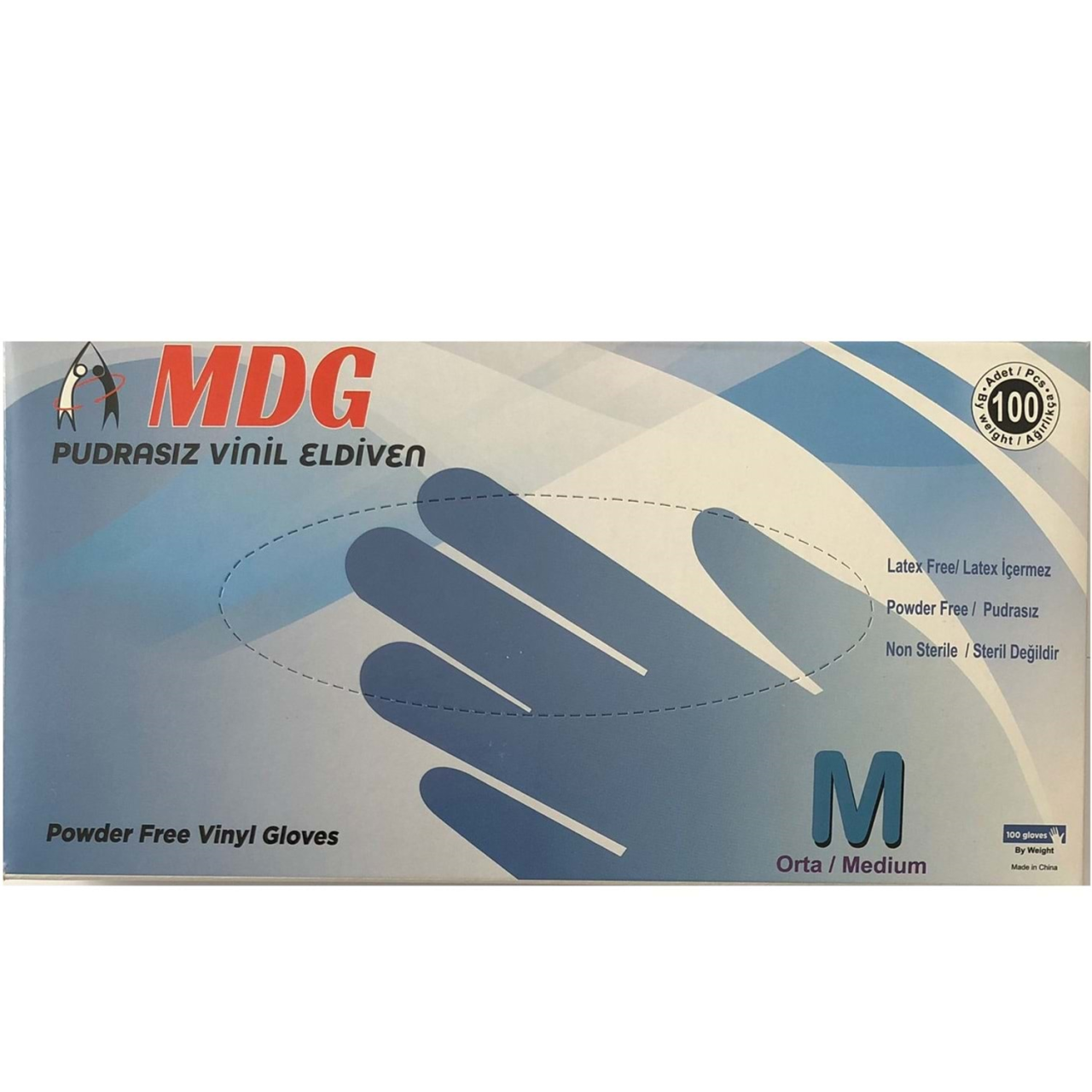MDG Şeffaf  Pudrasız Vinil Muayene Eldiveni (Medium-Orta) 100'lü Paket