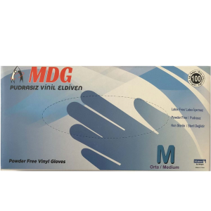 MDG Şeffaf  Pudrasız Vinil Muayene Eldiveni (Medium-Orta) 100'lü Paket