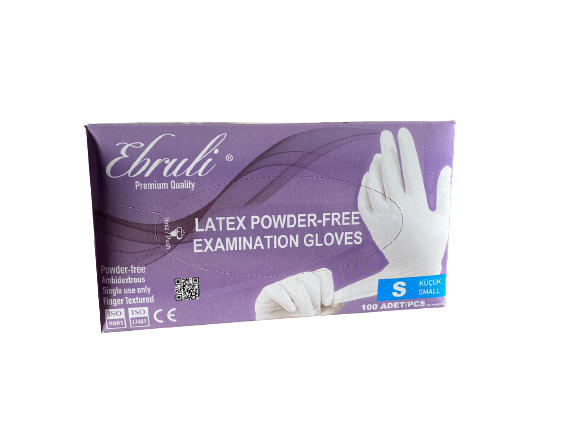 Ebruli Pudrasız Lateks Muayene Eldiveni (Small) 100'lü x 20 Paket / Koli