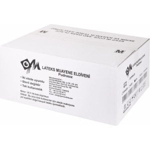 OM Pudrasız Lateks Muayene Eldiveni (Medium) 100'lü x 20 Paket - 1 Koli