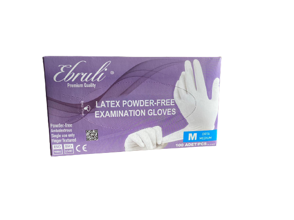 Ebruli Pudrasız Lateks Muayene Eldiveni (Medium) 100'lü x 20 Paket / Koli