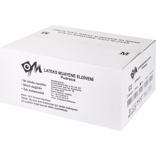 OM Pudrasız Lateks Muayene Eldiveni 100'lü Paket (Medium)