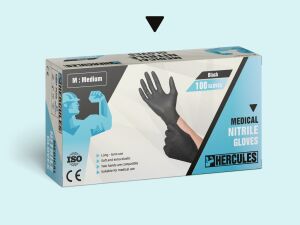 HERCULES Pudrasız Siyah Nitril Muayene Eldiveni (Medium) 100'lü x 20 Paket / Koli