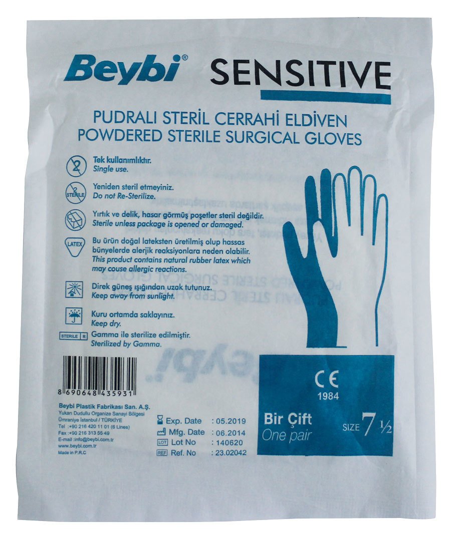 Beybi Steril Cerrahi Eldiven Pudralı Sensitive Tekli  (No:7,0)