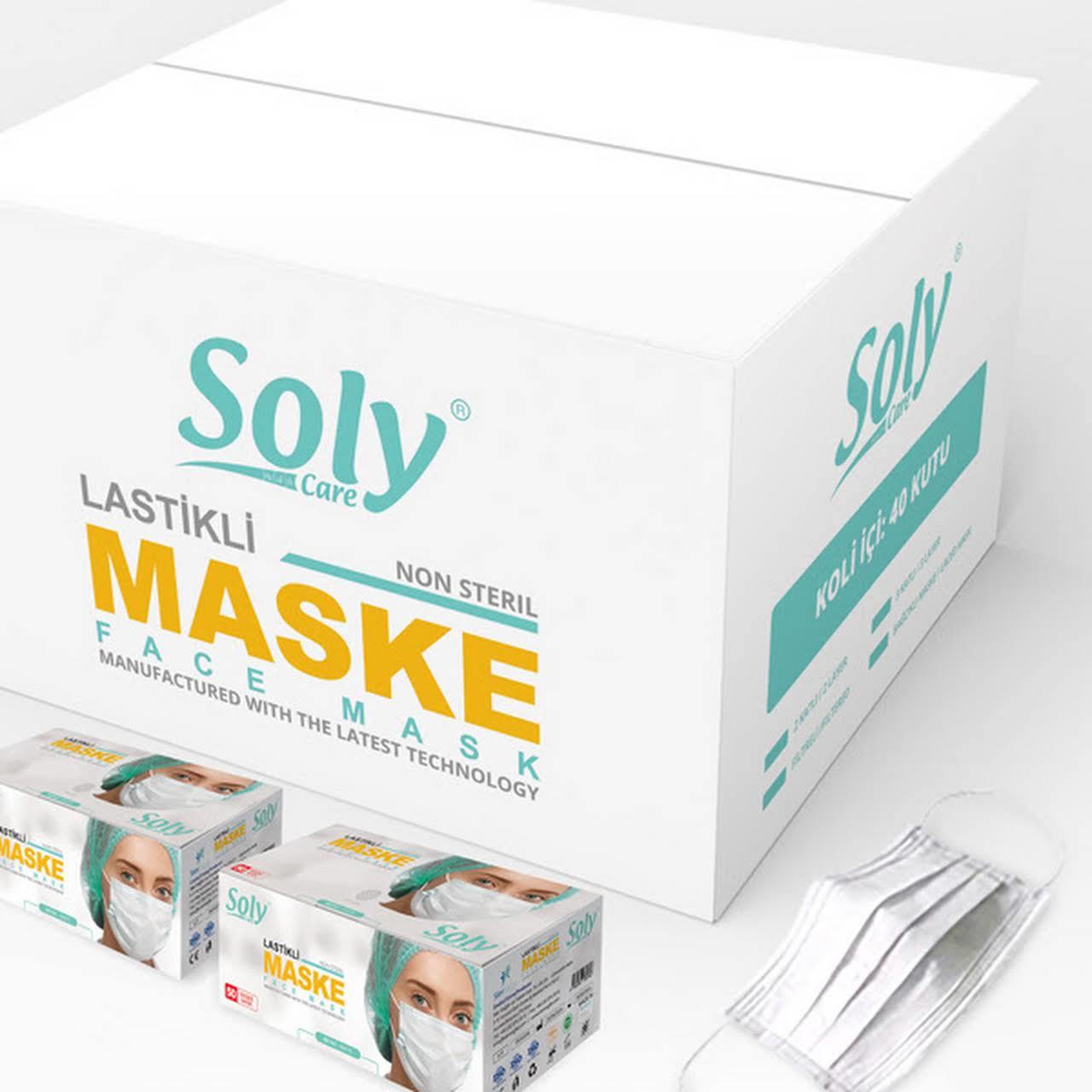 Soly Lastikli Cerrahi Bez Ağız Burun Maskesi 40 Paket (50'li, 2 Katlı, 2000 Adet)