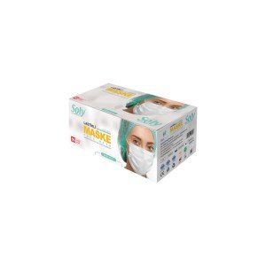 Soly Lastikli Cerrahi Bez Ağız Burun Maskesi 40 Paket (50'li, 2 Katlı, 2000 Adet)