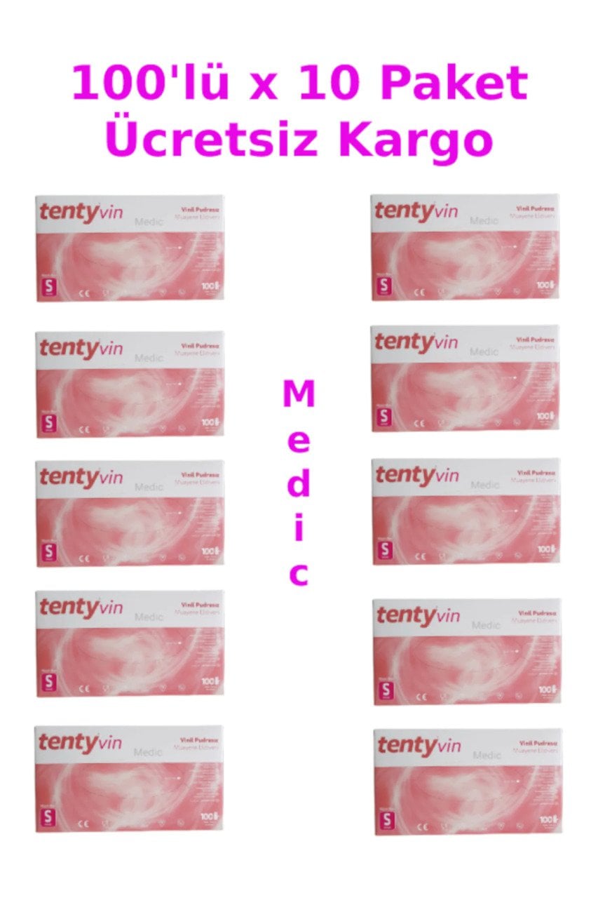 tenty Şeffaf Pudrasız Vinil Muayene Eldiveni 100'lü (Small) 10 Paket