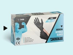 HERCULES Pudrasız Siyah Nitril Muayene Eldiveni (Large) 100'lü Paket