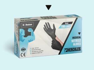 HERCULES Pudrasız Siyah Nitril Muayene Eldiveni (Medium) 100'lü Paket