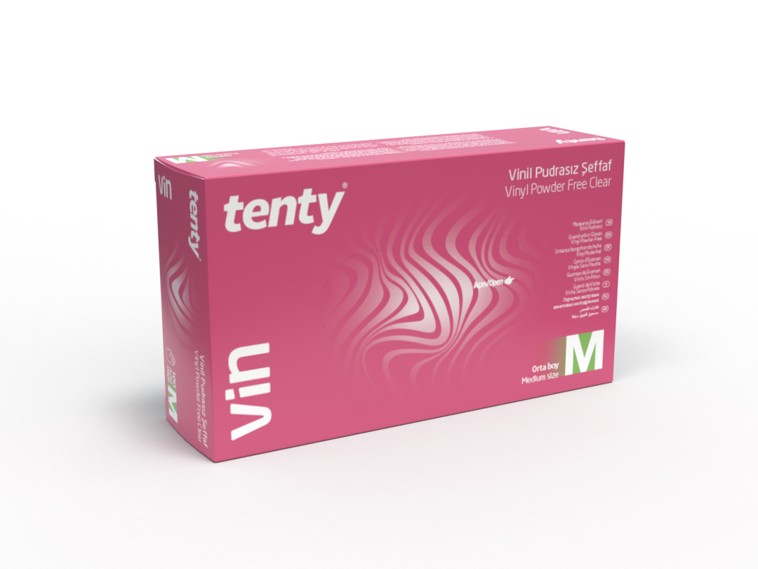 tenty Şeffaf Pudrasız Vinil Muayene Eldiveni 100'lü Paket (Medium)