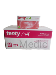 tenty VinA Şeffaf Pudrasız Vinil Muayene Eldiveni (Medium) 100'lü x 20 Paket - 1 Koli