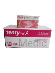 tenty VinA Şeffaf Pudrasız Vinil Muayene Eldiveni (Medium) 100'lü x 20 Paket - 1 Koli
