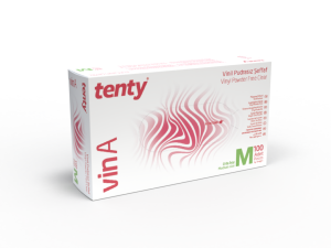 tenty VinA Şeffaf Pudrasız Vinil Muayene Eldiveni (Medium) 100'lü x 20 Paket - 1 Koli