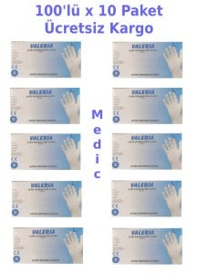 VALERIA Pudralı Lateks Muayene Eldiveni (Large) 100'lü - 10 Paket