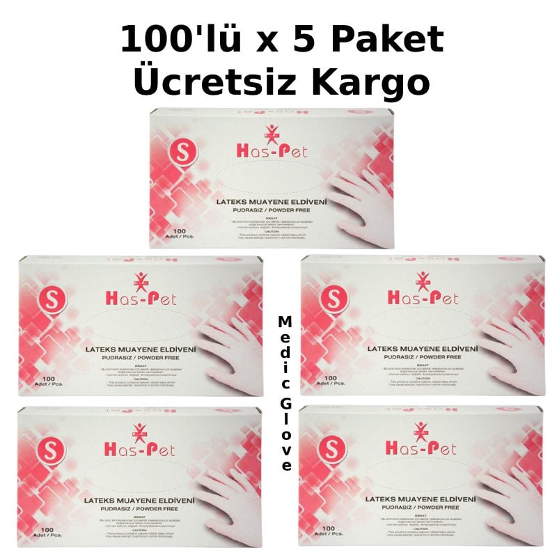 Has-Pet Pudrasız Lateks Eldiven 100'lü x 5 Paket - (Small)