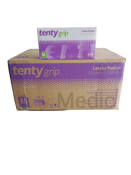 tenty grip Lateks Pudralı Muayene Eldiveni (Medium) 100'lü x 20 Paket - Koli