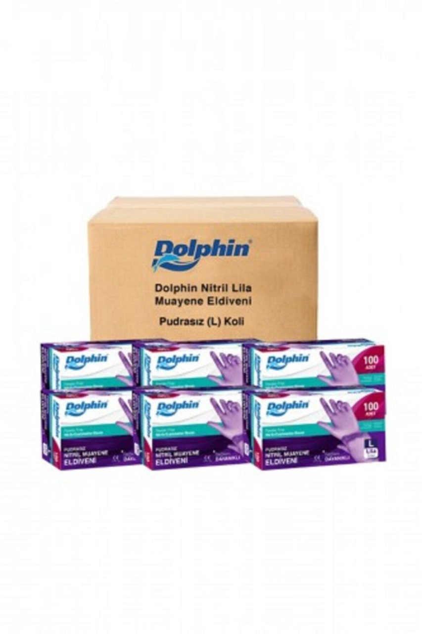 Dolphin Lila Pudrasız  Nitril Eldiven (Large) 100'lü x 10 Paket - 1 Koli