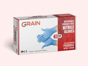 GRAIN Mavi Pudrasız Nitril Muayene Eldiveni (Small) 100'lü Pk