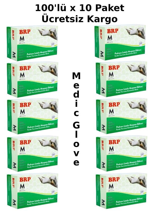 BRP Pudrasız Lateks Muayene Eldiveni (Medium) - 100'lü x 10 Paket
