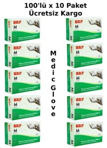 BRP Pudrasız Lateks Muayene Eldiveni (Medium) - 100'lü x 10 Paket