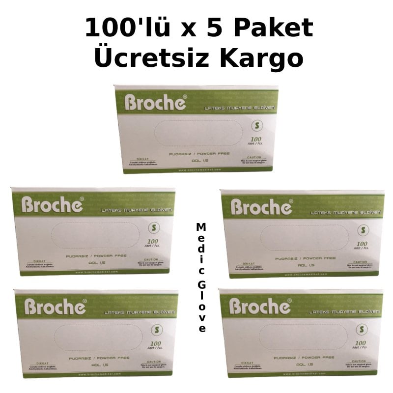 Broche Pudrasız Lateks Muayene Eldiveni 100'lü x 5 Paket (Small)