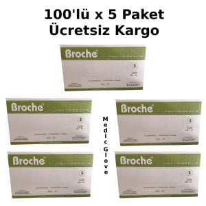 Broche Pudrasız Lateks Muayene Eldiveni 100'lü x 5 Paket (Small)