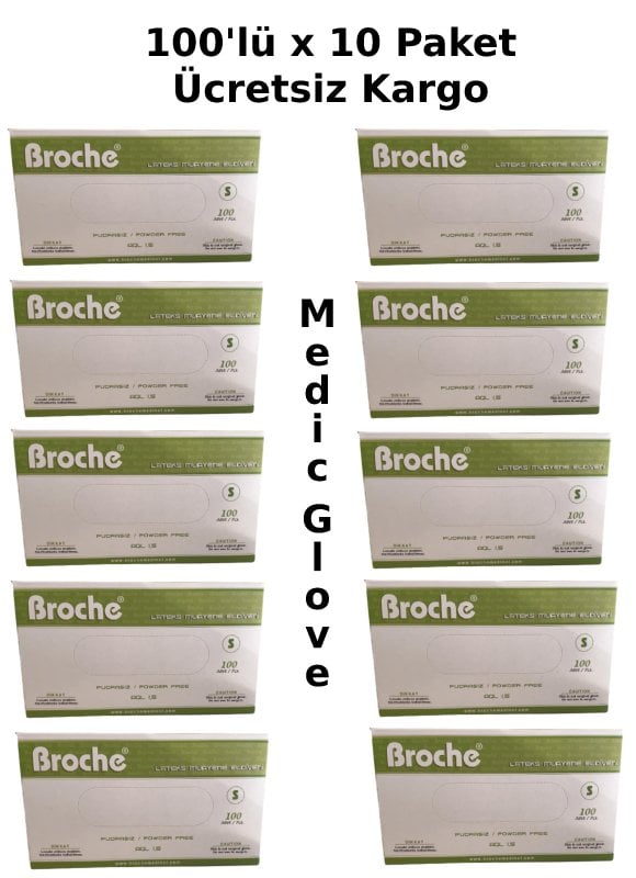 Broche Pudrasız Lateks Muayene Eldiveni 100'lü x 10 Paket (Small)