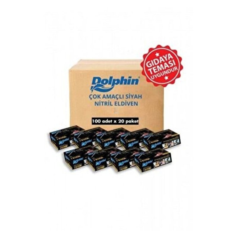 Dolphin Siyah Pudrasız Nitril  Eldiven (XL) 100'lü x 20 Paket - 1 Koli