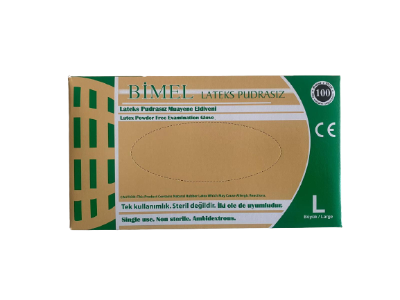 BİMEL Lateks Pudrasız Muayene Eldiveni (Large) 100'lü x 20 Paket - 1 Koli