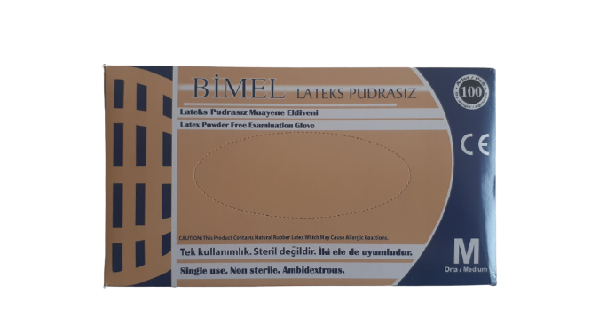 BİMEL Lateks Pudrasız Muayene Eldiveni (Medium) 100'lü x 20 Paket - 1 Koli