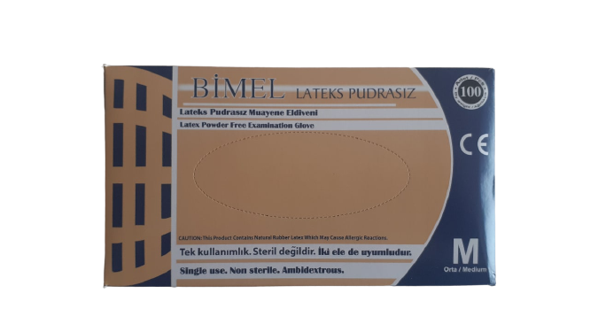 BİMEL Lateks Pudrasız Muayene Eldiveni (Medium) 100'lü x 20 Paket / Koli