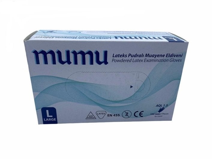 mumu Lateks Pudralı Muayene Eldiveni 100'lü x 20 Paket - 1 Koli (Large)