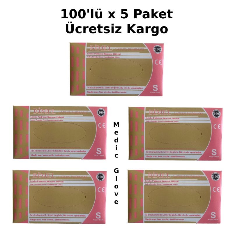 BİMEL Lateks Pudrasız Muayene Eldiveni 100'lü x 5 Paket - Small